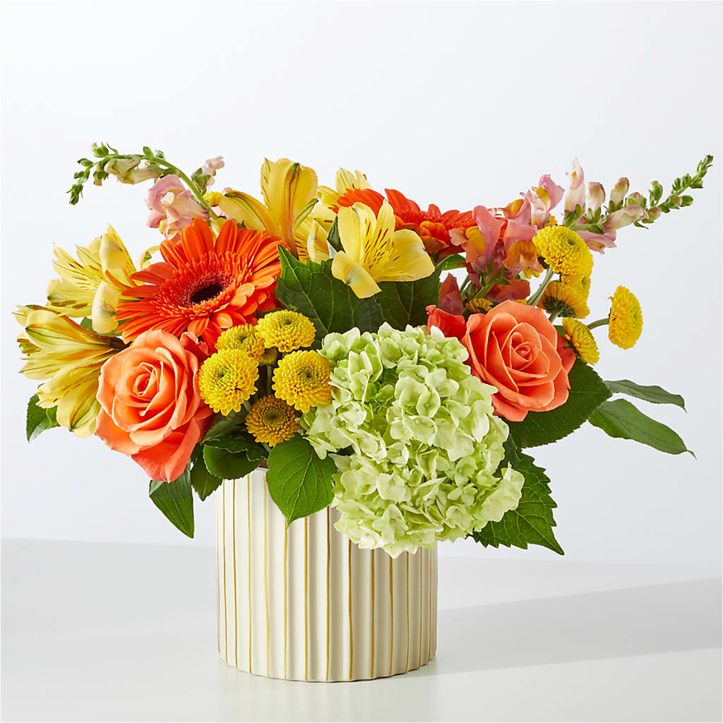Autumn Sunshine Bouquet with Ivory Vase –  Frankstown Garden, Pittsburgh PA
