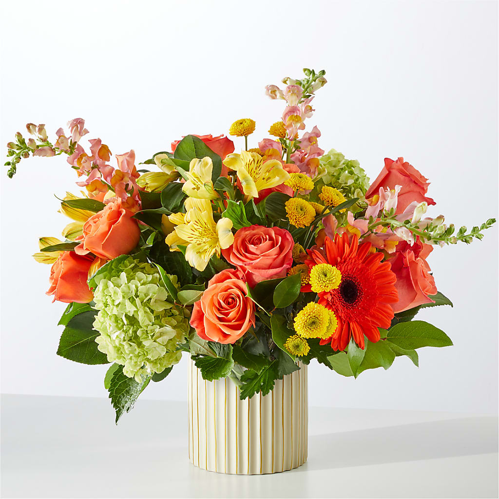 Autumn Sunshine Bouquet with Ivory Vase –  Frankstown Garden, Pittsburgh PA