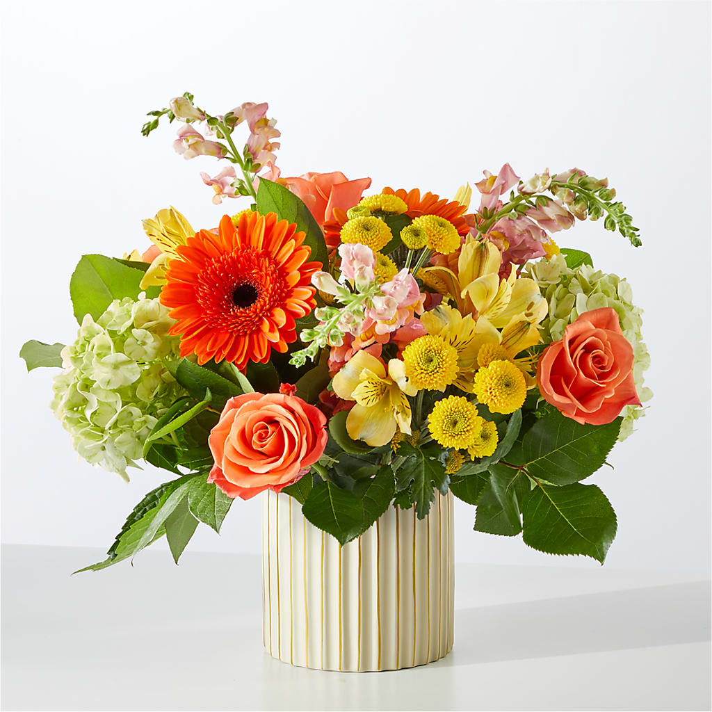 Autumn Sunshine Bouquet with Ivory Vase –  Frankstown Garden, Pittsburgh PA