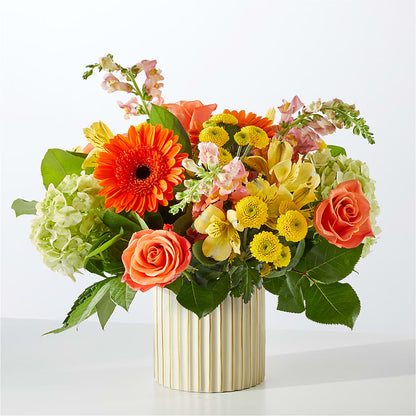Autumn Sunshine Bouquet with Ivory Vase –  Frankstown Garden, Pittsburgh PA
